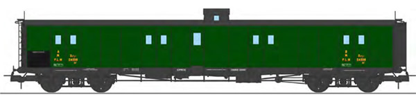 REE Modeles VB-357 - French PLM Railroad Luggage Van, PLM green, Lookout box, Ladder, Black Roof and Ends PLM N°24559 Er